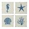 Set of 4 White Metal Coastal Wall Decor, 12" x 12"